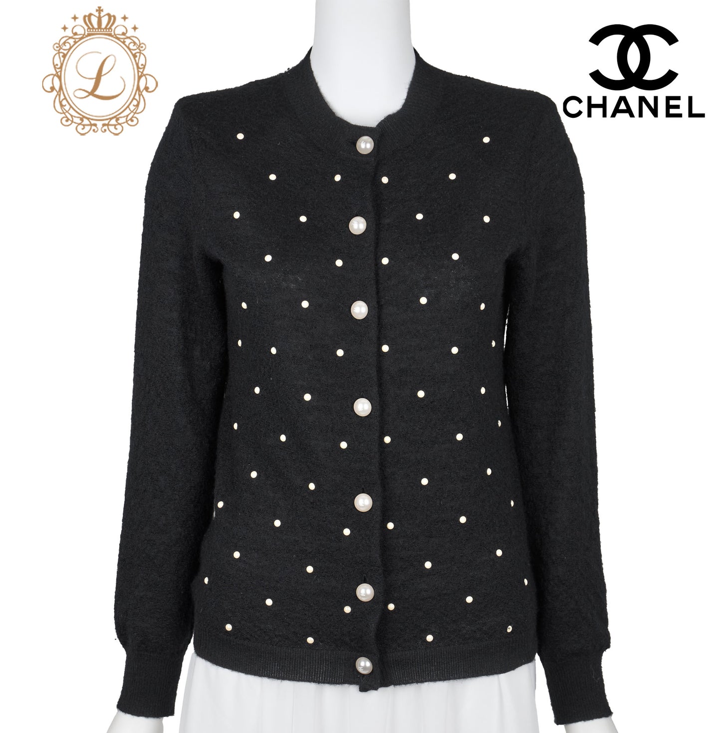 CHANEL Cardigan, Coco Button, Long Sleeve, Mohair Cashmere Blend, Black, Gold-Tone Hardware, Pre-Owned - Vintage La Charme