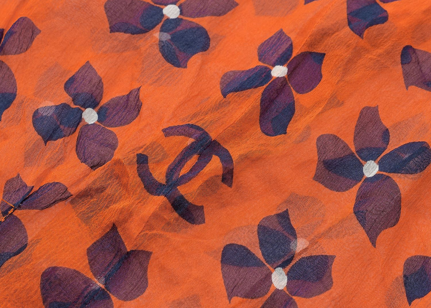 CHANEL Shirt Blouse, Coco Mark Floral, Silk, Orange, Gold-Tone Hardware, Pre-Owned - Vintage La Charme