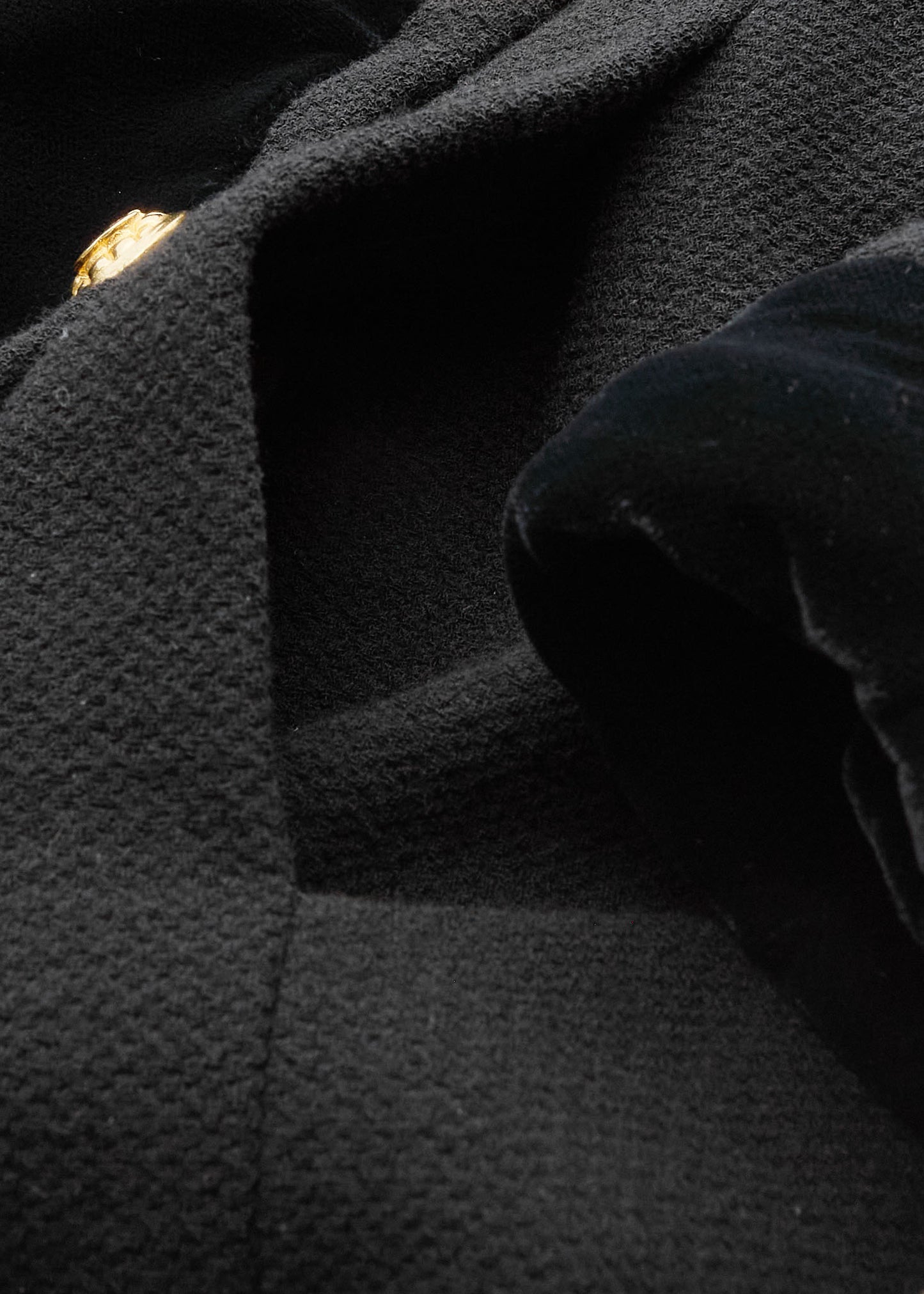 CHANEL Outerwear Coat, Coco Button, Tweed Velvet, Black, Gold-Tone Hardware, Pre-Owned - Vintage La Charme