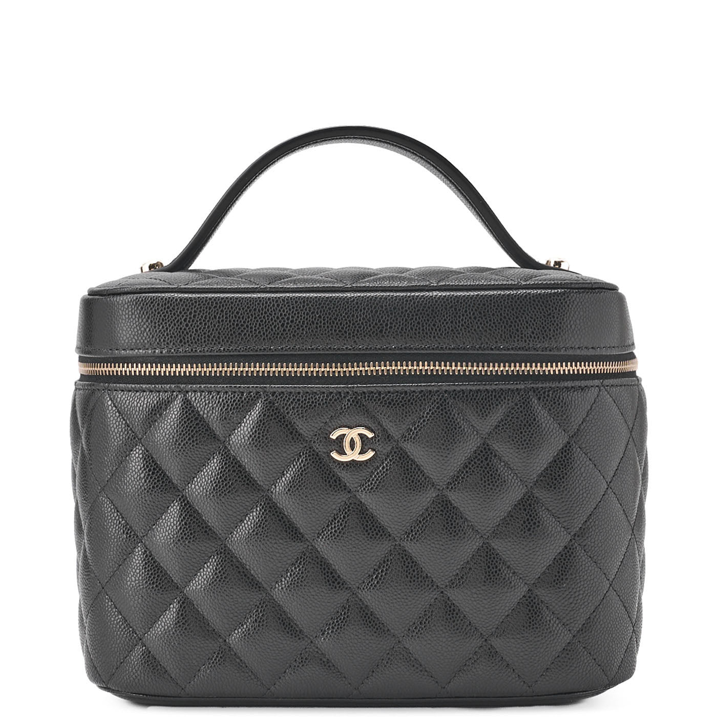 CHANEL Vanity Handbag, Matelasse, Caviar Skin, Black, Gold-Tone Hardware, Pre-Owned