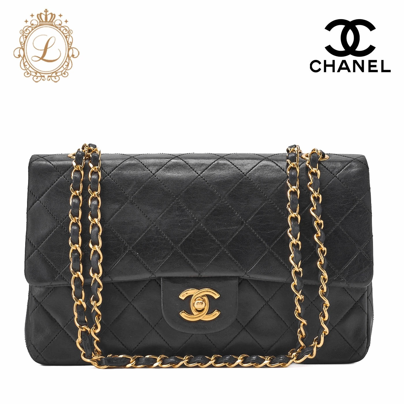 CHANEL Shoulder Bag Matelasse Double Flap Lambskin Black Gold-Tone Hardware Pre-Owned - Vintage La Charme