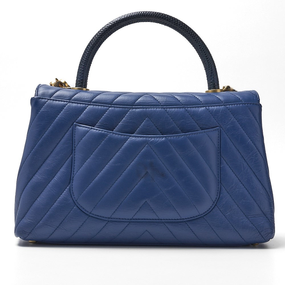 CHANEL 2WAY Handbag V Stitch Coco Handle Calf Blue Gold-Tone Hardware Pre-Owned - Vintage La Charme