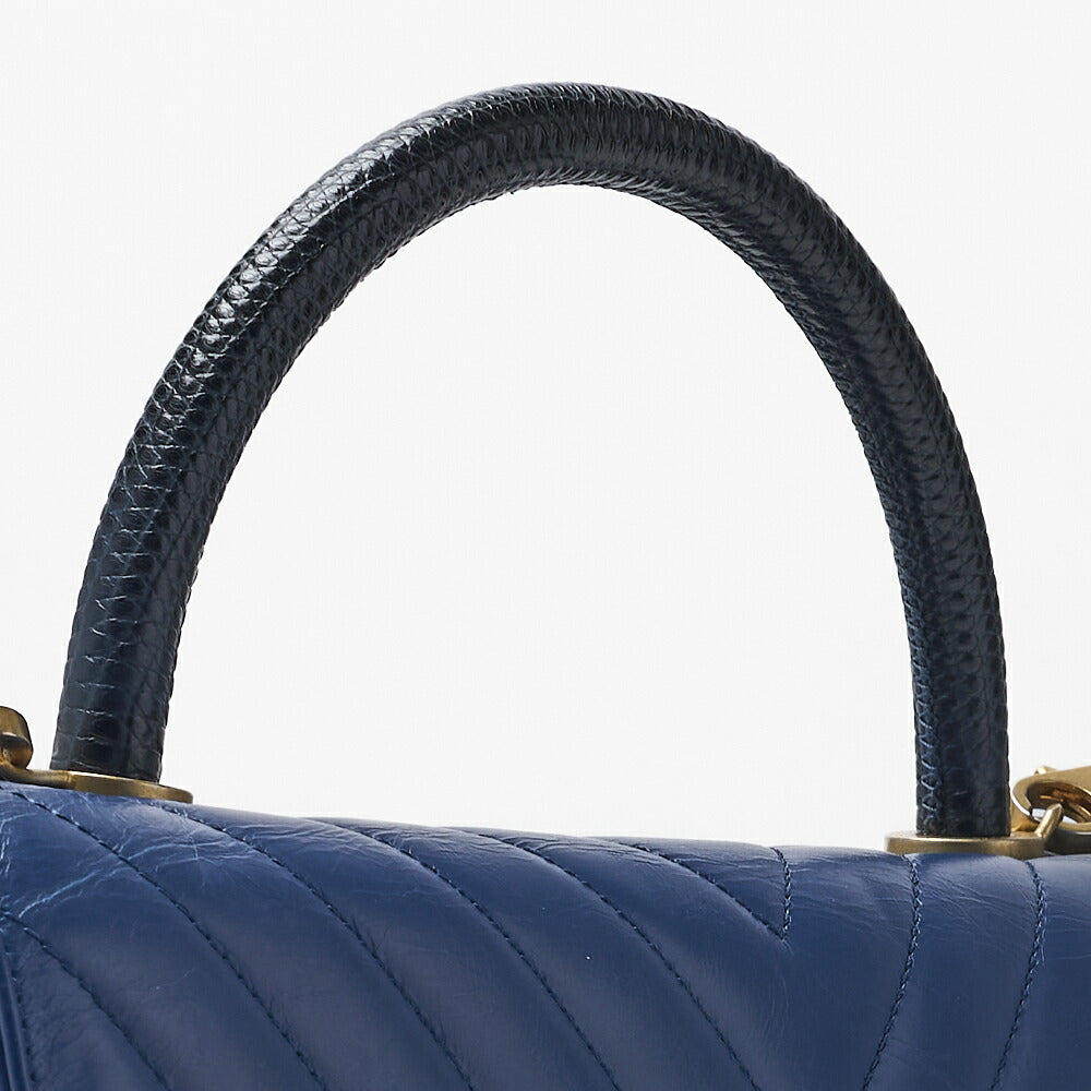 CHANEL 2WAY Handbag V Stitch Coco Handle Calf Blue Gold-Tone Hardware Pre-Owned - Vintage La Charme