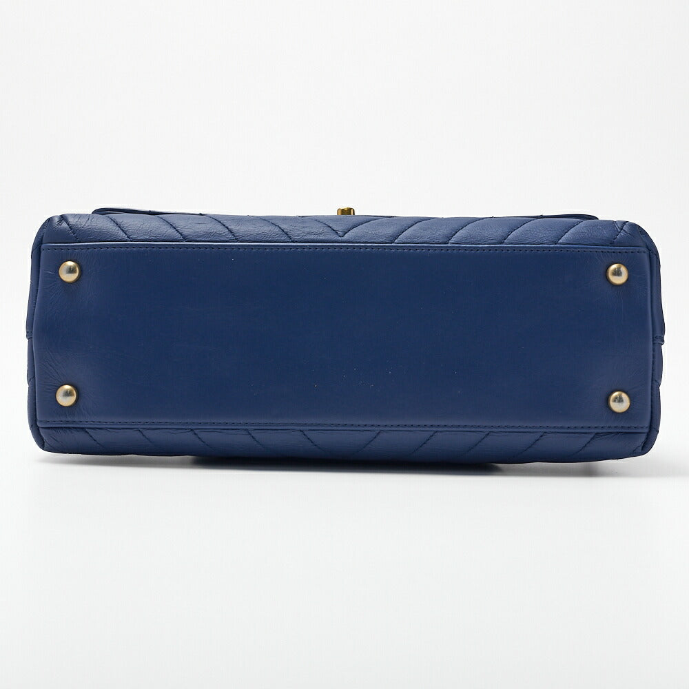 CHANEL 2WAY Handbag V Stitch Coco Handle Calf Blue Gold-Tone Hardware Pre-Owned - Vintage La Charme