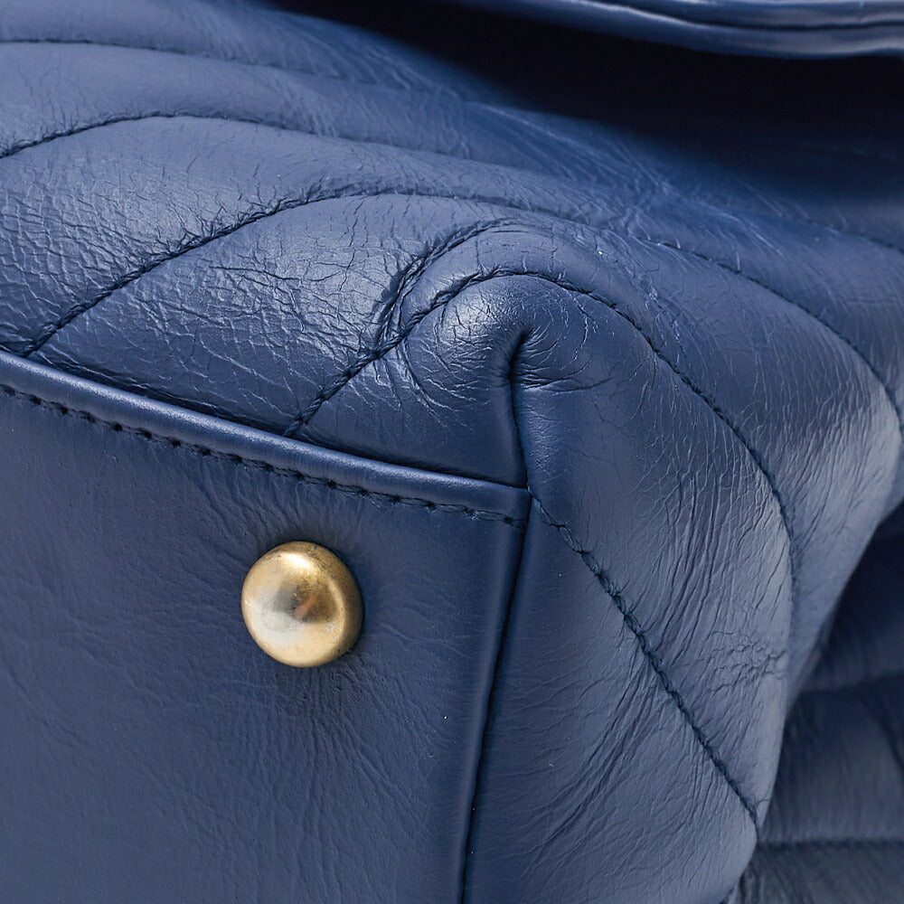 CHANEL 2WAY Handbag V Stitch Coco Handle Calf Blue Gold-Tone Hardware Pre-Owned - Vintage La Charme