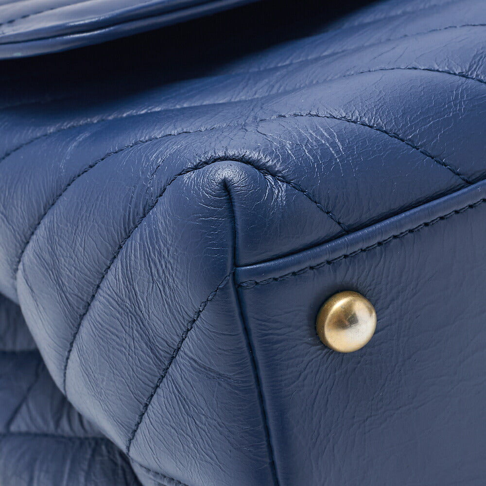 CHANEL 2WAY Handbag V Stitch Coco Handle Calf Blue Gold-Tone Hardware Pre-Owned - Vintage La Charme