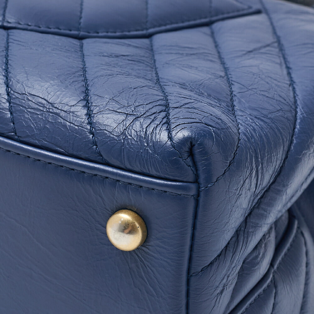 CHANEL 2WAY Handbag V Stitch Coco Handle Calf Blue Gold-Tone Hardware Pre-Owned - Vintage La Charme