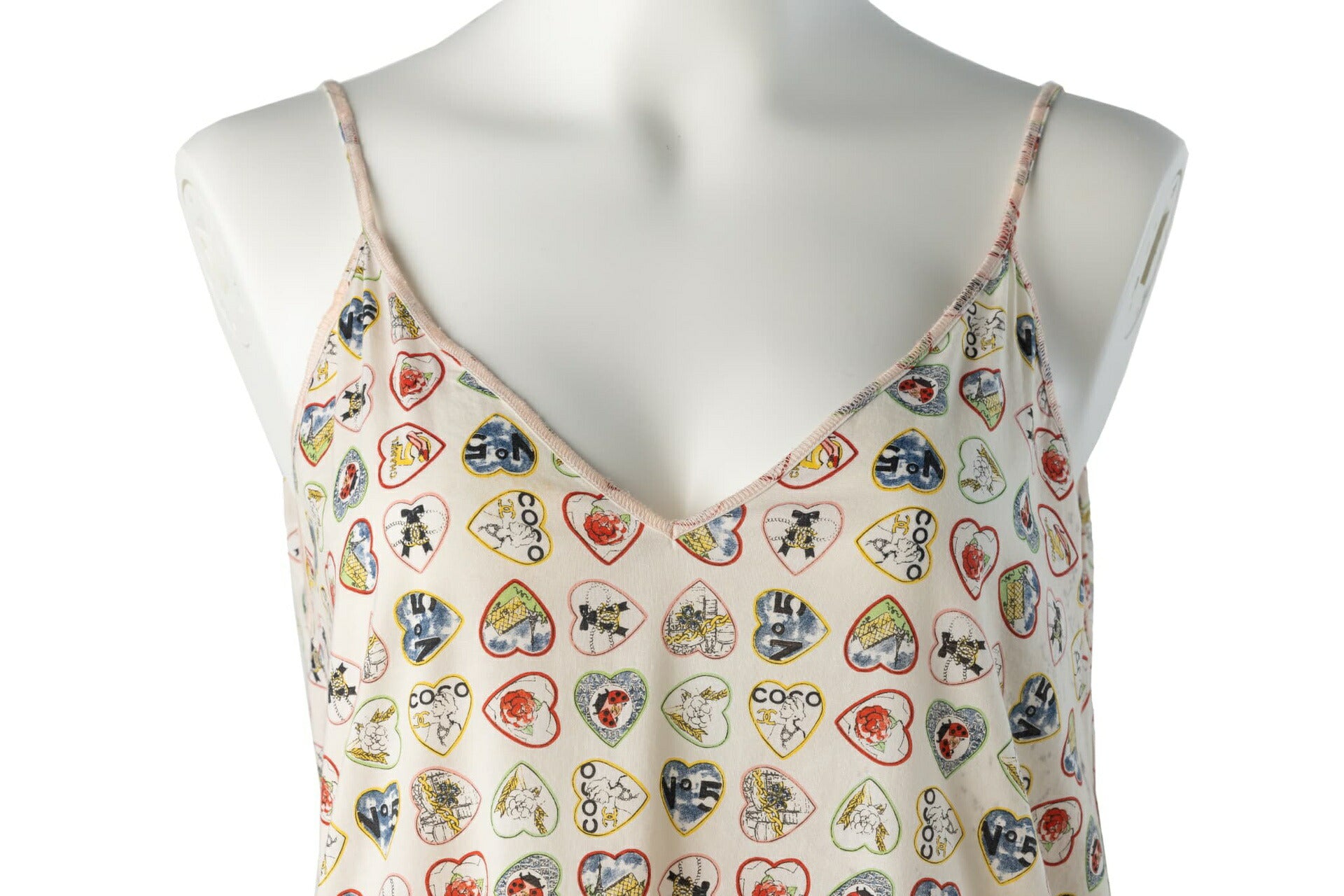 CHANEL Camisole Dress, Valentine Heart Design, Cotton Spandex Blend, White, Gold-Tone Hardware, Pre-Owned - Vintage La Charme