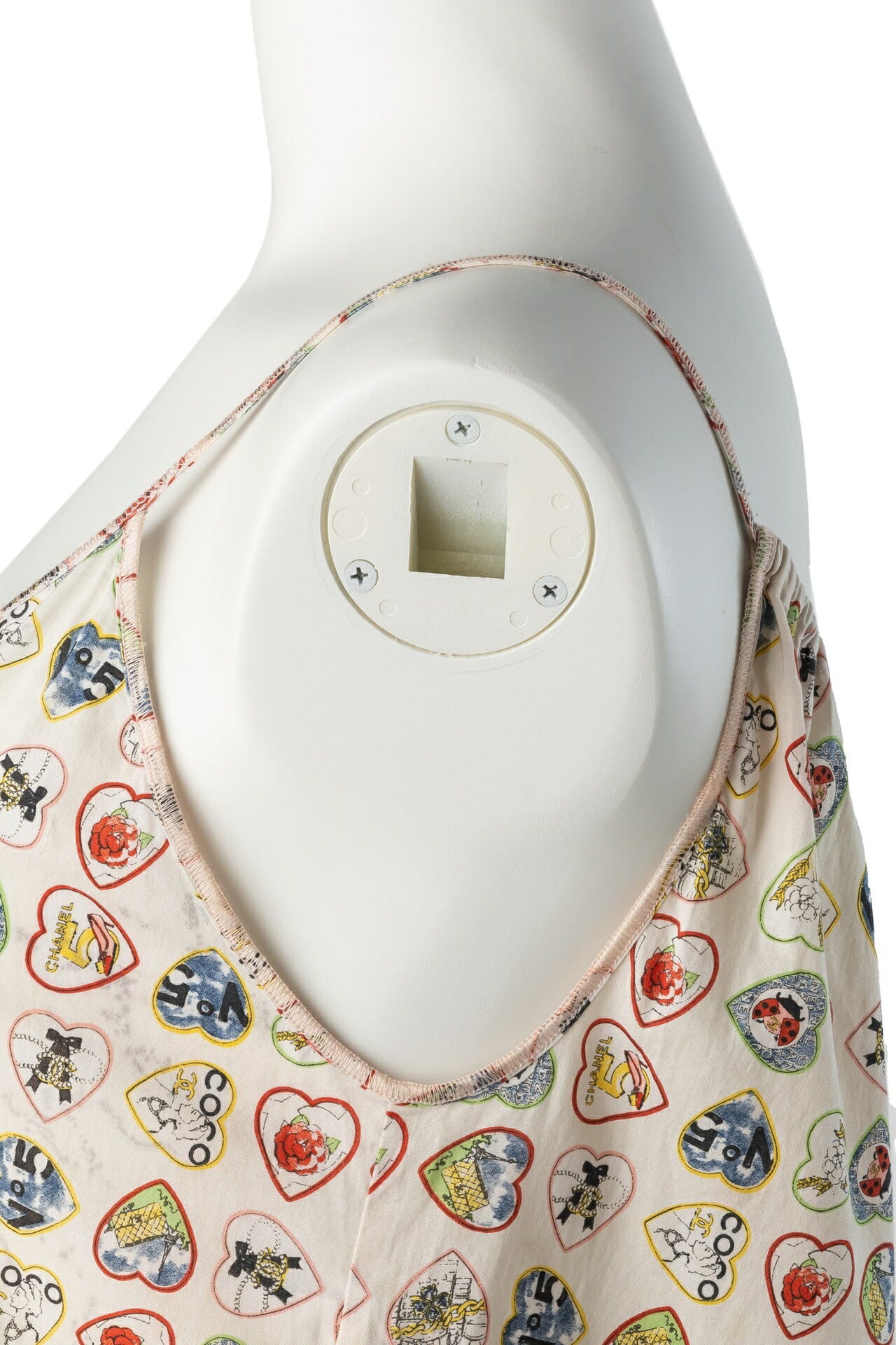 CHANEL Camisole Dress, Valentine Heart Design, Cotton Spandex Blend, White, Gold-Tone Hardware, Pre-Owned - Vintage La Charme