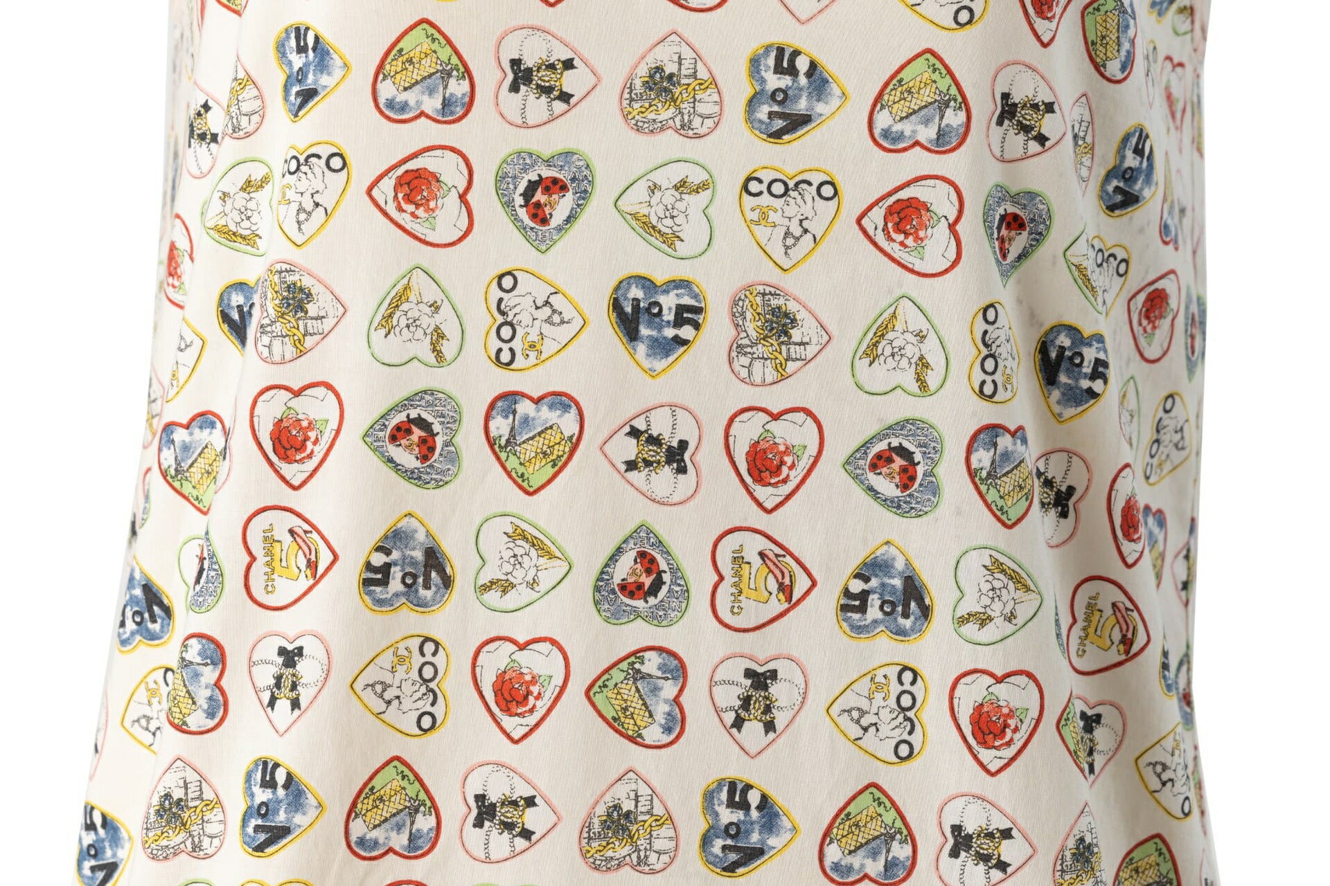 CHANEL Camisole Dress, Valentine Heart Design, Cotton Spandex Blend, White, Gold-Tone Hardware, Pre-Owned - Vintage La Charme