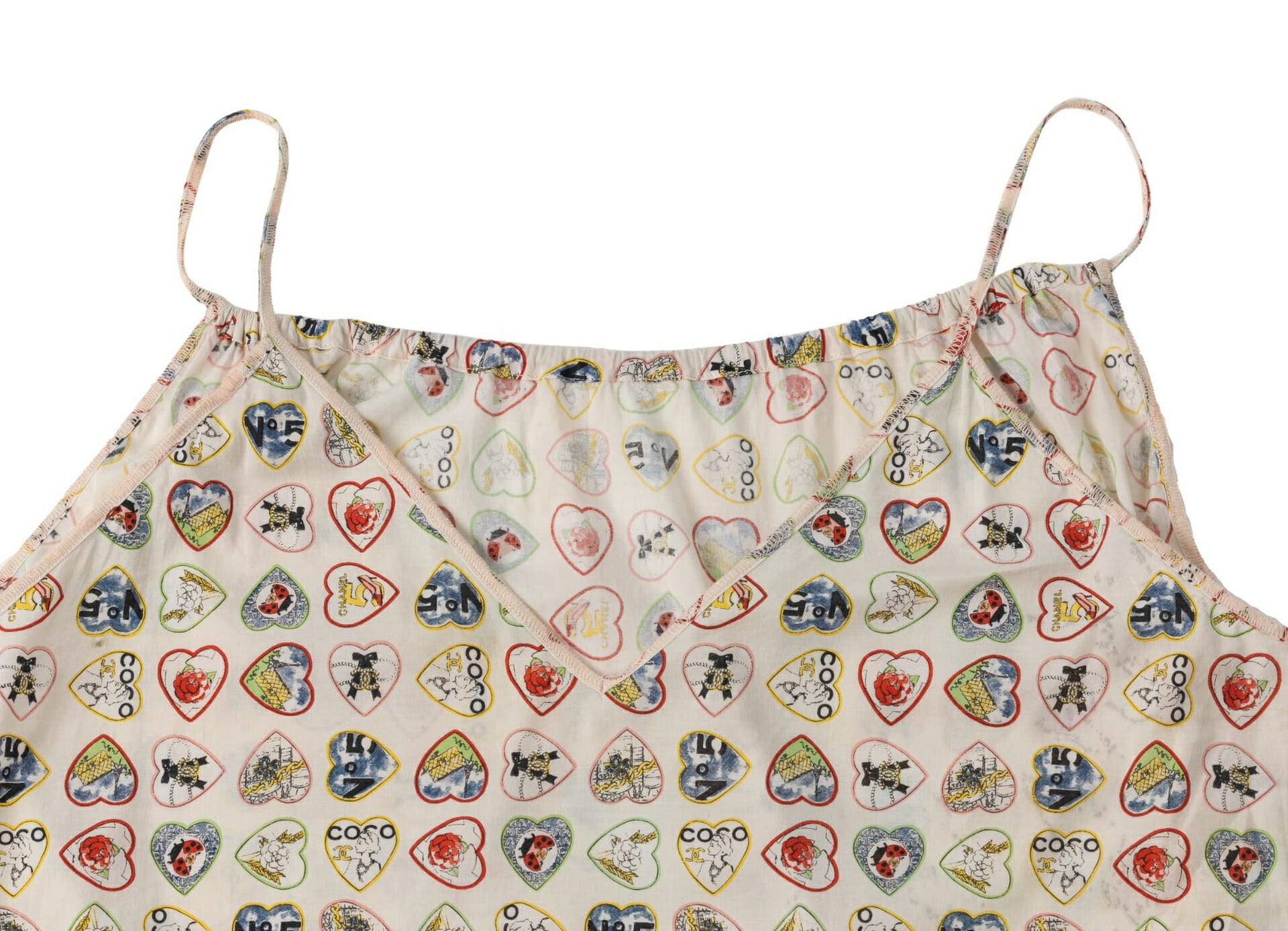 CHANEL Camisole Dress, Valentine Heart Design, Cotton Spandex Blend, White, Gold-Tone Hardware, Pre-Owned - Vintage La Charme