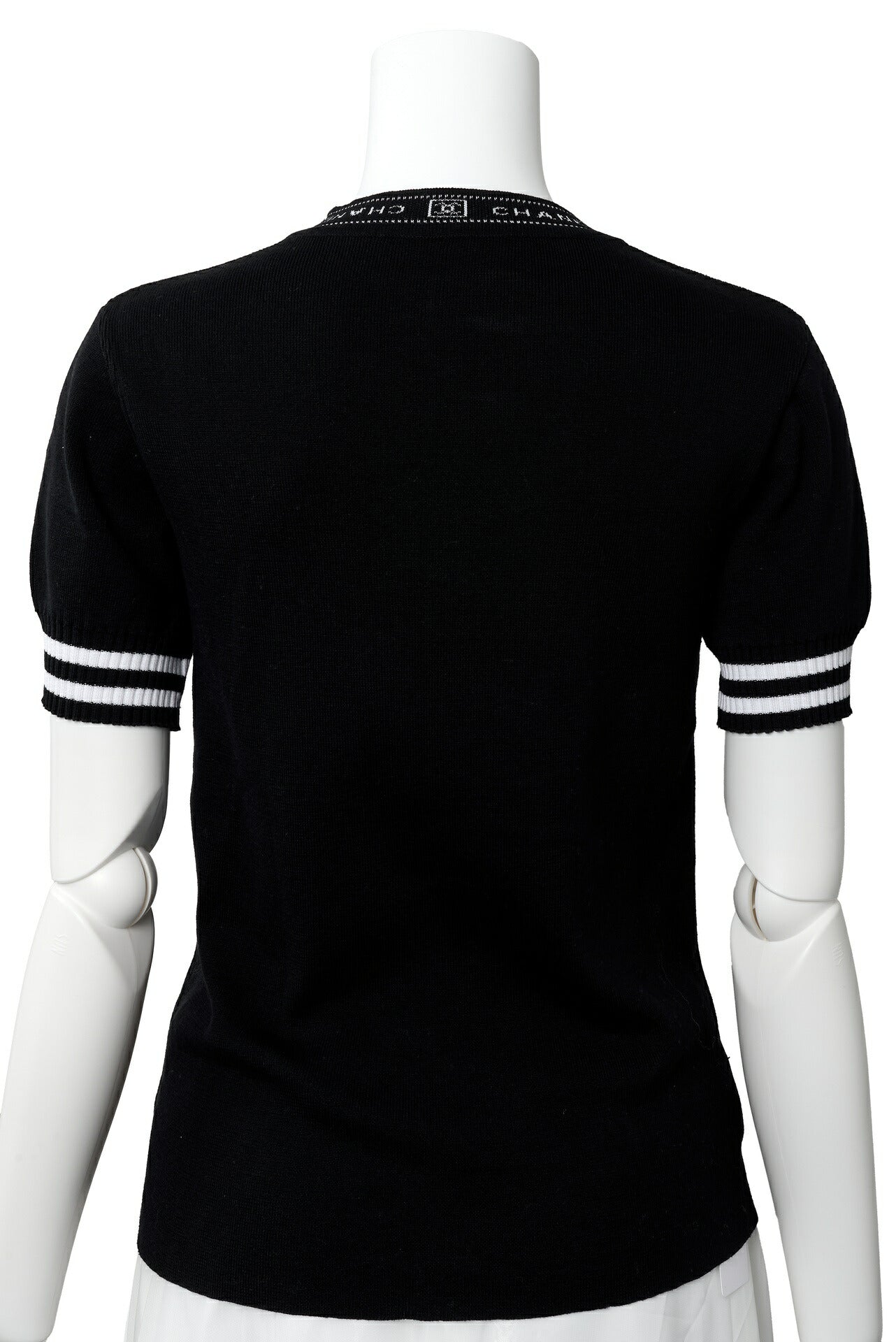 CHANEL T-Shirt, Short Sleeve, Cut-and-Sew, Cotton, Black, Silver-Tone Hardware, Pre-Owned - Vintage La Charme