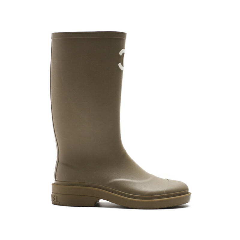 CHANEL Rain Boots, Coco Mark, Rubber, Khaki, Gold-Tone Hardware, Pre-Owned - Vintage La Charme