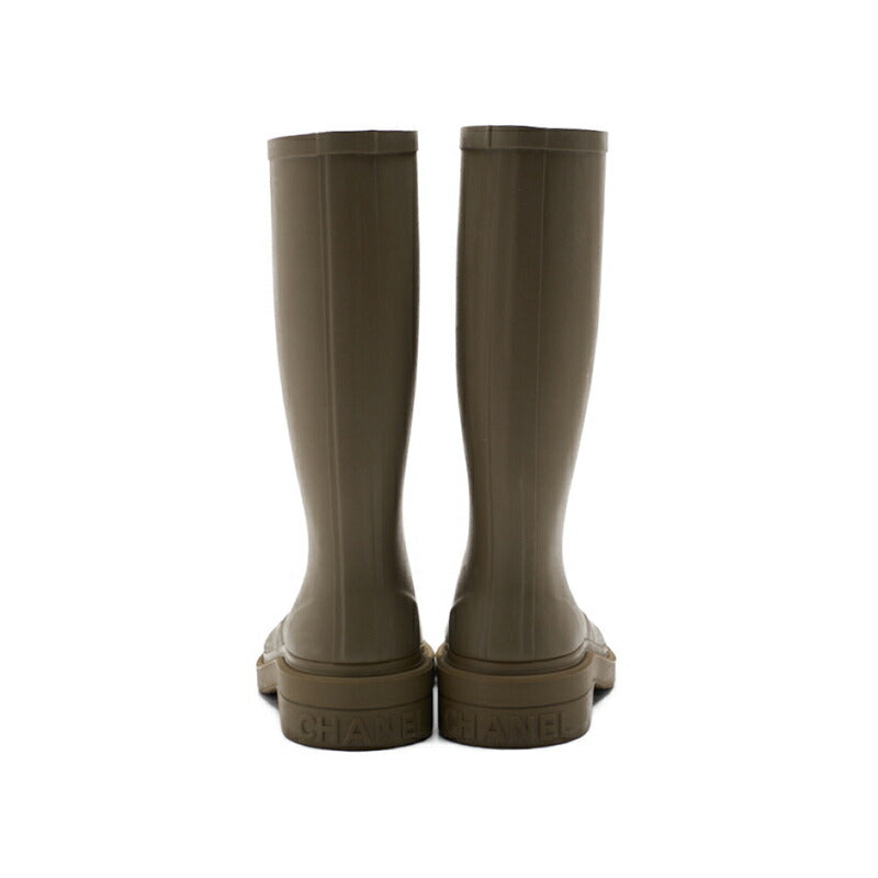 CHANEL Rain Boots, Coco Mark, Rubber, Khaki, Gold-Tone Hardware, Pre-Owned - Vintage La Charme