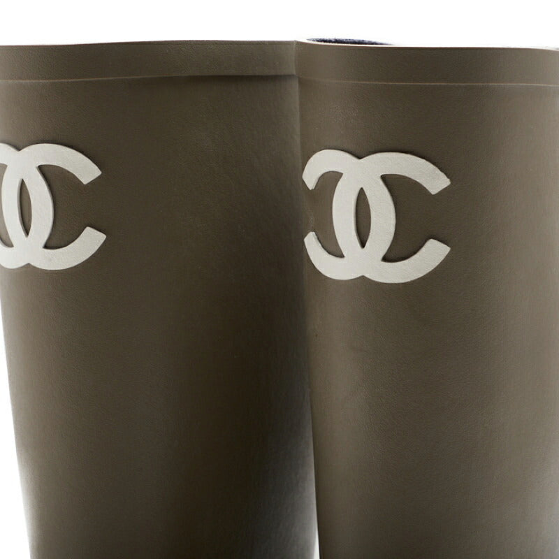 CHANEL Rain Boots, Coco Mark, Rubber, Khaki, Gold-Tone Hardware, Pre-Owned - Vintage La Charme