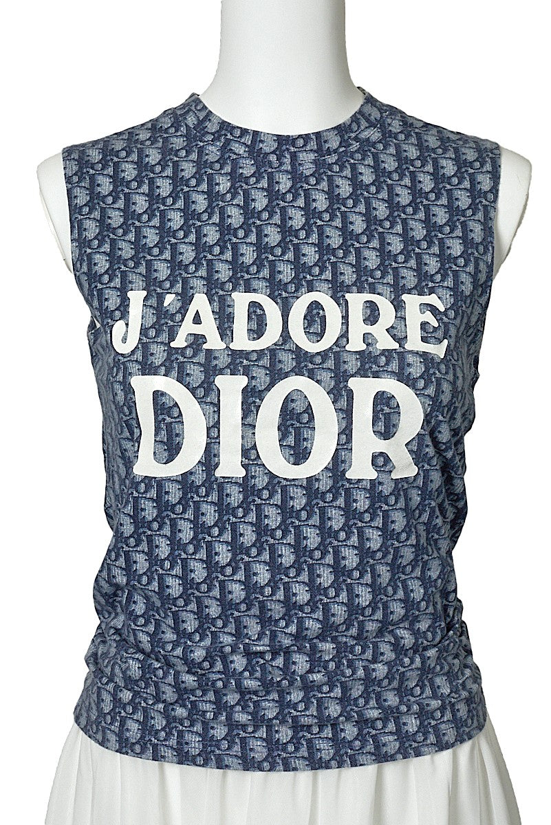 Dior T-Shirt, Sleeveless, Cut-and-Sew, Cotton, Blue, Silver-Tone Hardware, Pre-Owned - Vintage La Charme