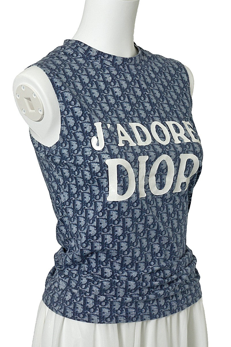 Dior T-Shirt, Sleeveless, Cut-and-Sew, Cotton, Blue, Silver-Tone Hardware, Pre-Owned - Vintage La Charme