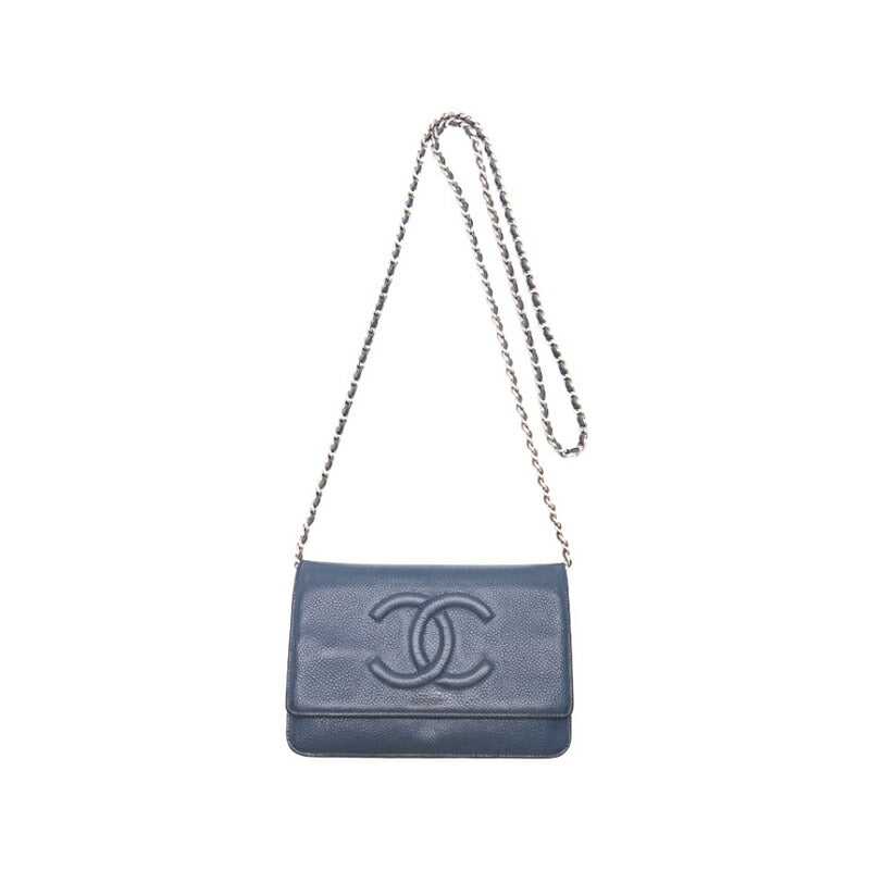 CHANEL Chain Wallet, Coco Mark, Folding, Caviar Skin, Navy, Gold-Tone Hardware, Pre-Owned - Vintage La Charme