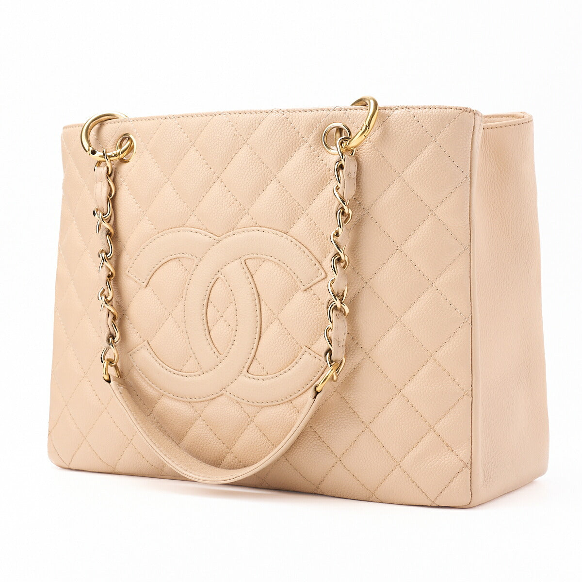 CHANEL Tote Bag Matelasse GST Double Chain Caviar Skin Beige Gold-Tone Hardware Pre-Owned - Vintage La Charme