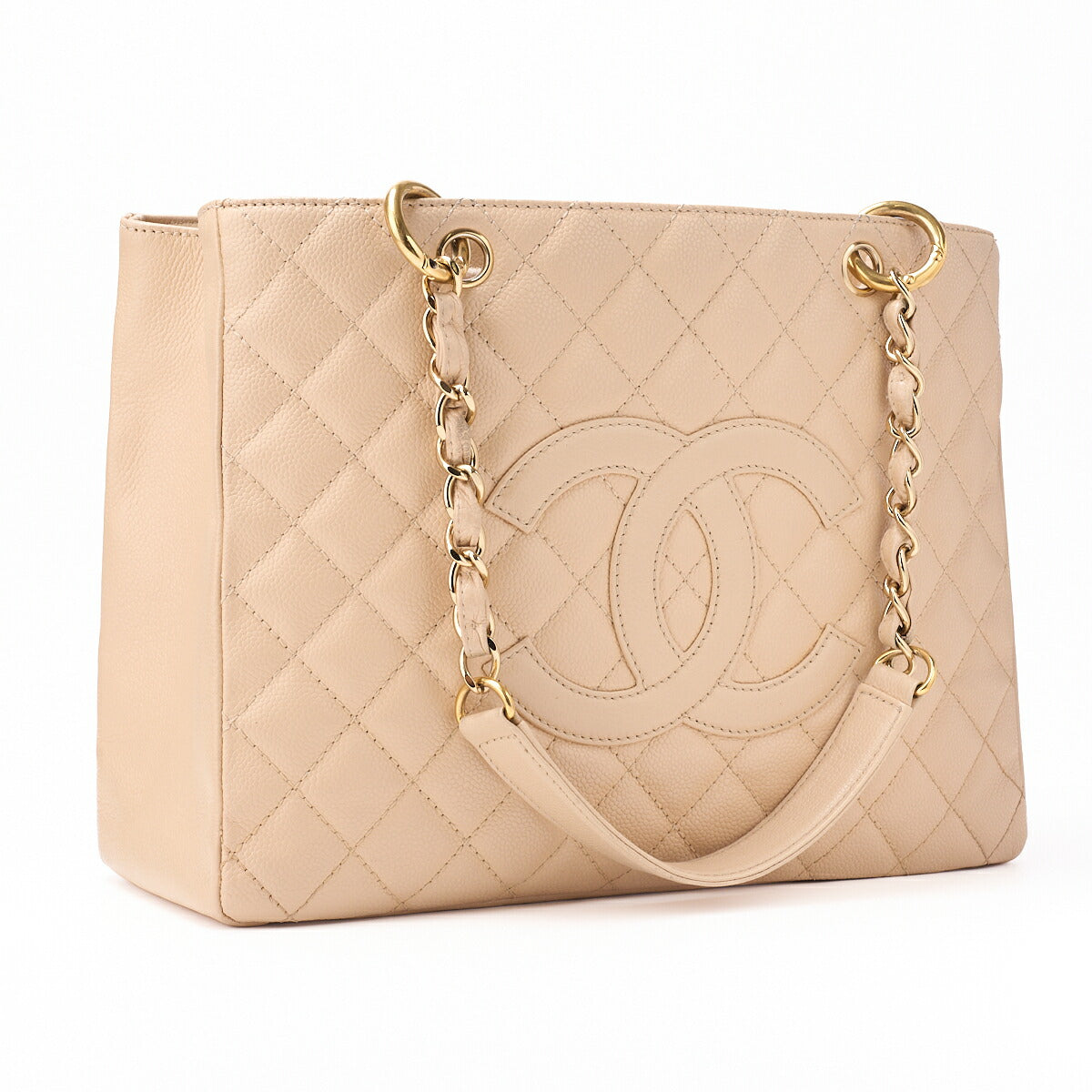 CHANEL Tote Bag Matelasse GST Double Chain Caviar Skin Beige Gold-Tone Hardware Pre-Owned - Vintage La Charme