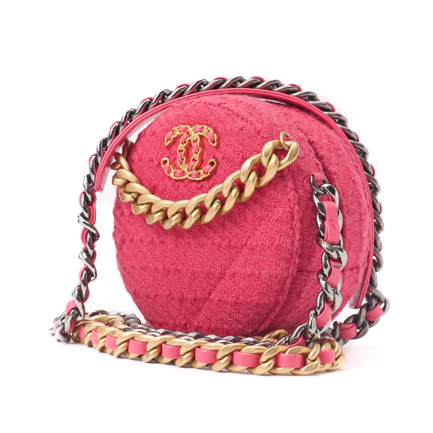 CHANEL 19 Matelasse Chain Shoulder Tote Bag Tweed Pink Gold-Tone Hardware Pre-Owned - Vintage La Charme