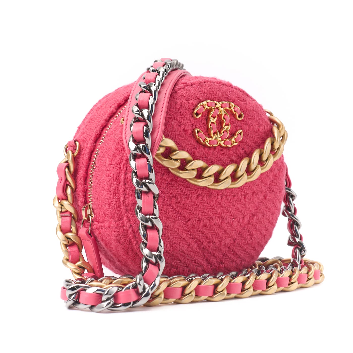 CHANEL 19 Matelasse Chain Shoulder Tote Bag Tweed Pink Gold-Tone Hardware Pre-Owned - Vintage La Charme