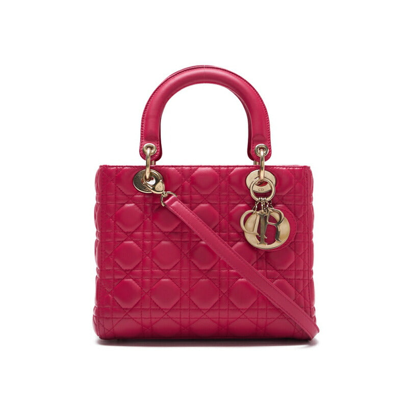 Dior Lady Dior Cannage 2WAY Handbag Lambskin Pink Gold-Tone Hardware Pre-Owned - Vintage La Charme