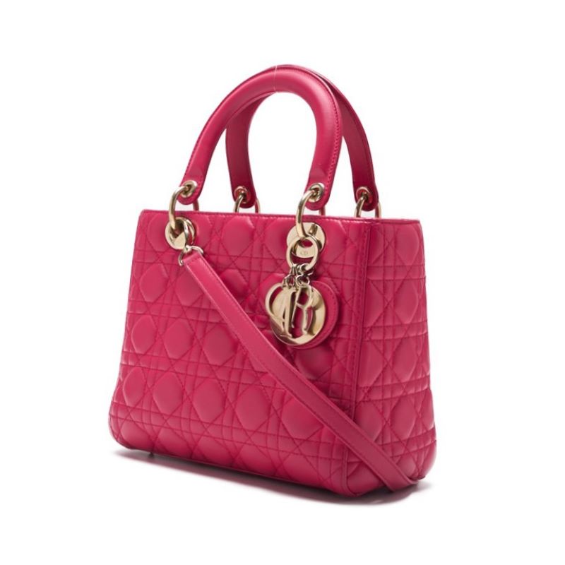 Dior Lady Dior Cannage 2WAY Handbag Lambskin Pink Gold-Tone Hardware Pre-Owned - Vintage La Charme