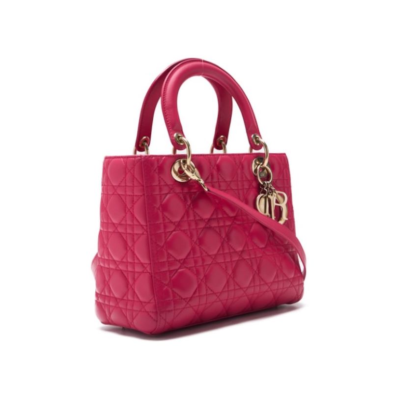 Dior Lady Dior Cannage 2WAY Handbag Lambskin Pink Gold-Tone Hardware Pre-Owned - Vintage La Charme