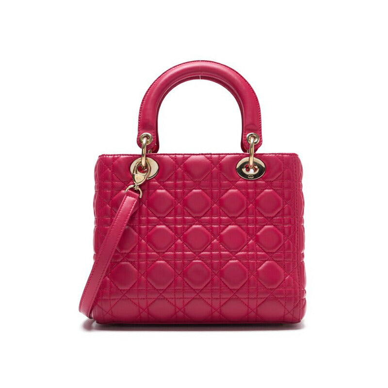 Dior Lady Dior Cannage 2WAY Handbag Lambskin Pink Gold-Tone Hardware Pre-Owned - Vintage La Charme