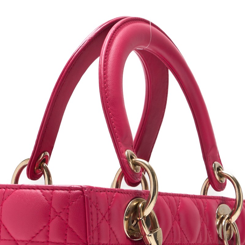 Dior Lady Dior Cannage 2WAY Handbag Lambskin Pink Gold-Tone Hardware Pre-Owned - Vintage La Charme