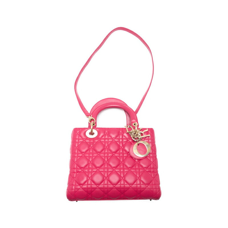 Dior Lady Dior Cannage 2WAY Handbag Lambskin Pink Gold-Tone Hardware Pre-Owned - Vintage La Charme