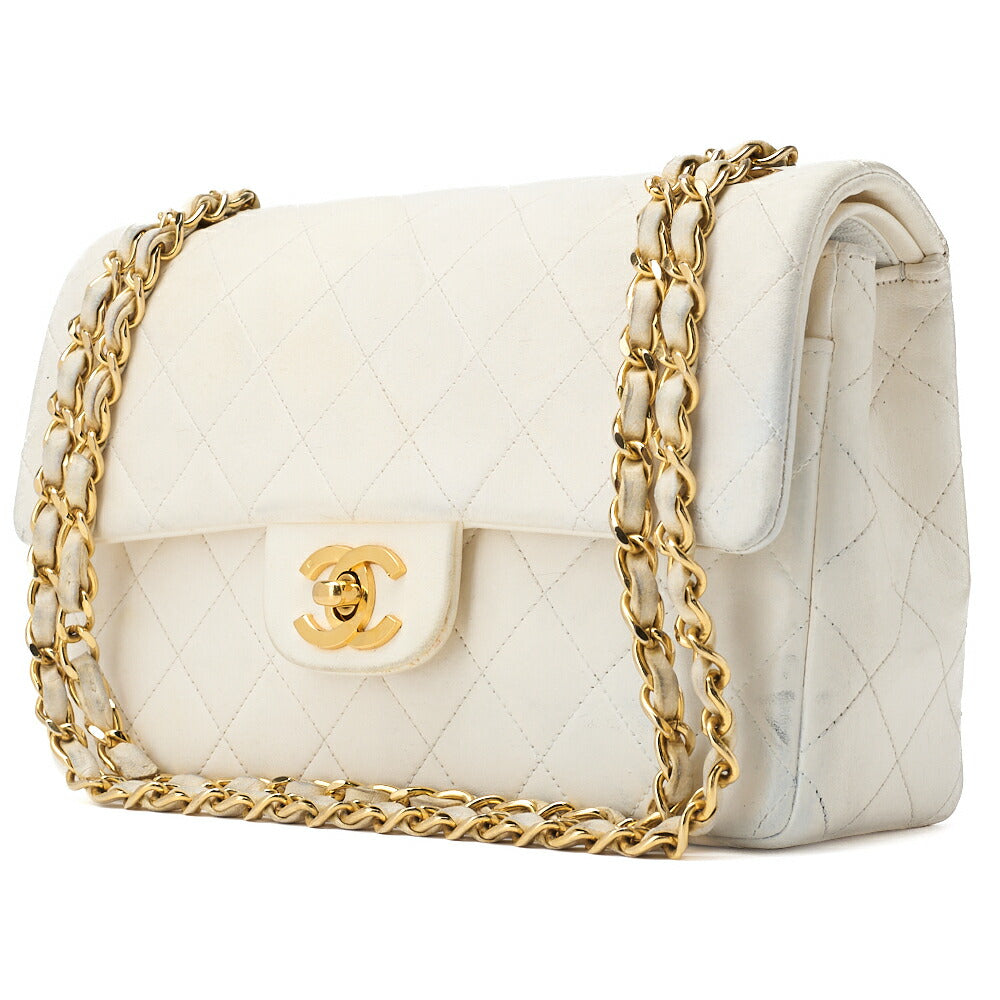 CHANEL Shoulder Bag, Matelasse W Flap, Chain Shoulder, Lambskin, White, Gold-Tone Hardware, Pre-Owned - Vintage La Charme