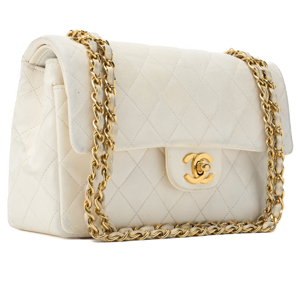CHANEL Shoulder Bag, Matelasse W Flap, Chain Shoulder, Lambskin, White, Gold-Tone Hardware, Pre-Owned - Vintage La Charme