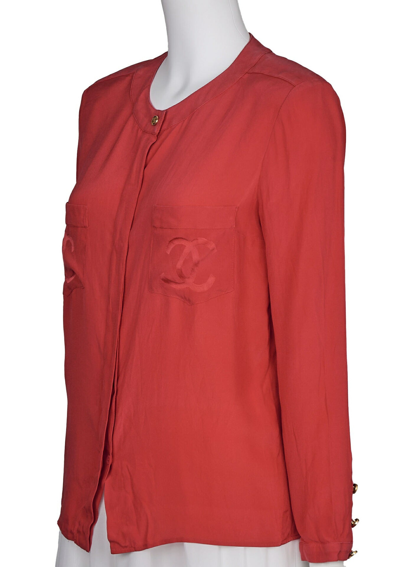 CHANEL Blouse Shirt Long Sleeve, Coco Mark, Red, Pre-Owned - Vintage La Charme