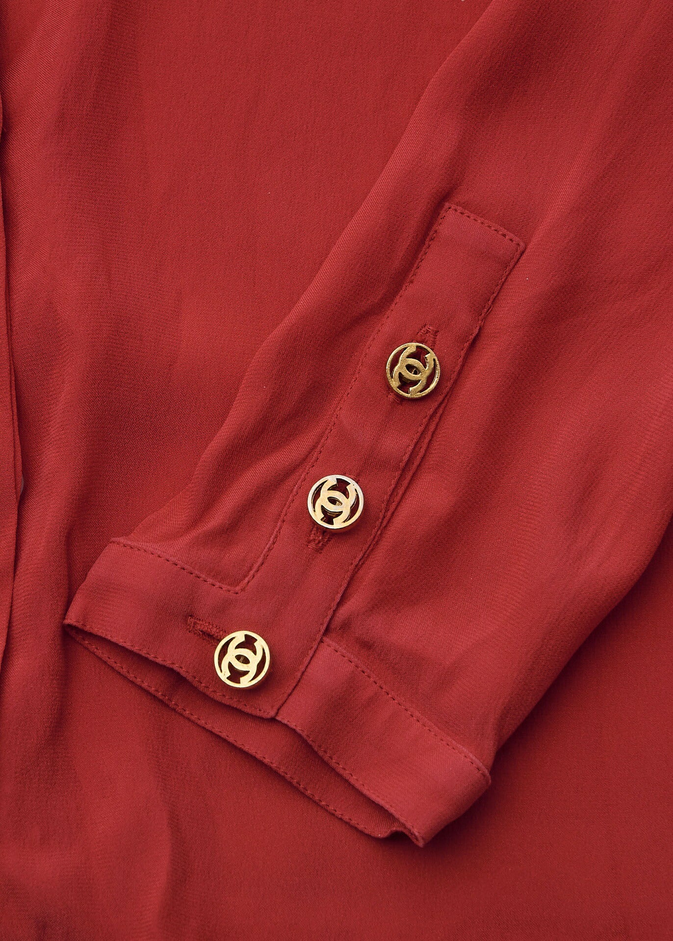 CHANEL Blouse Shirt Long Sleeve, Coco Mark, Red, Pre-Owned - Vintage La Charme