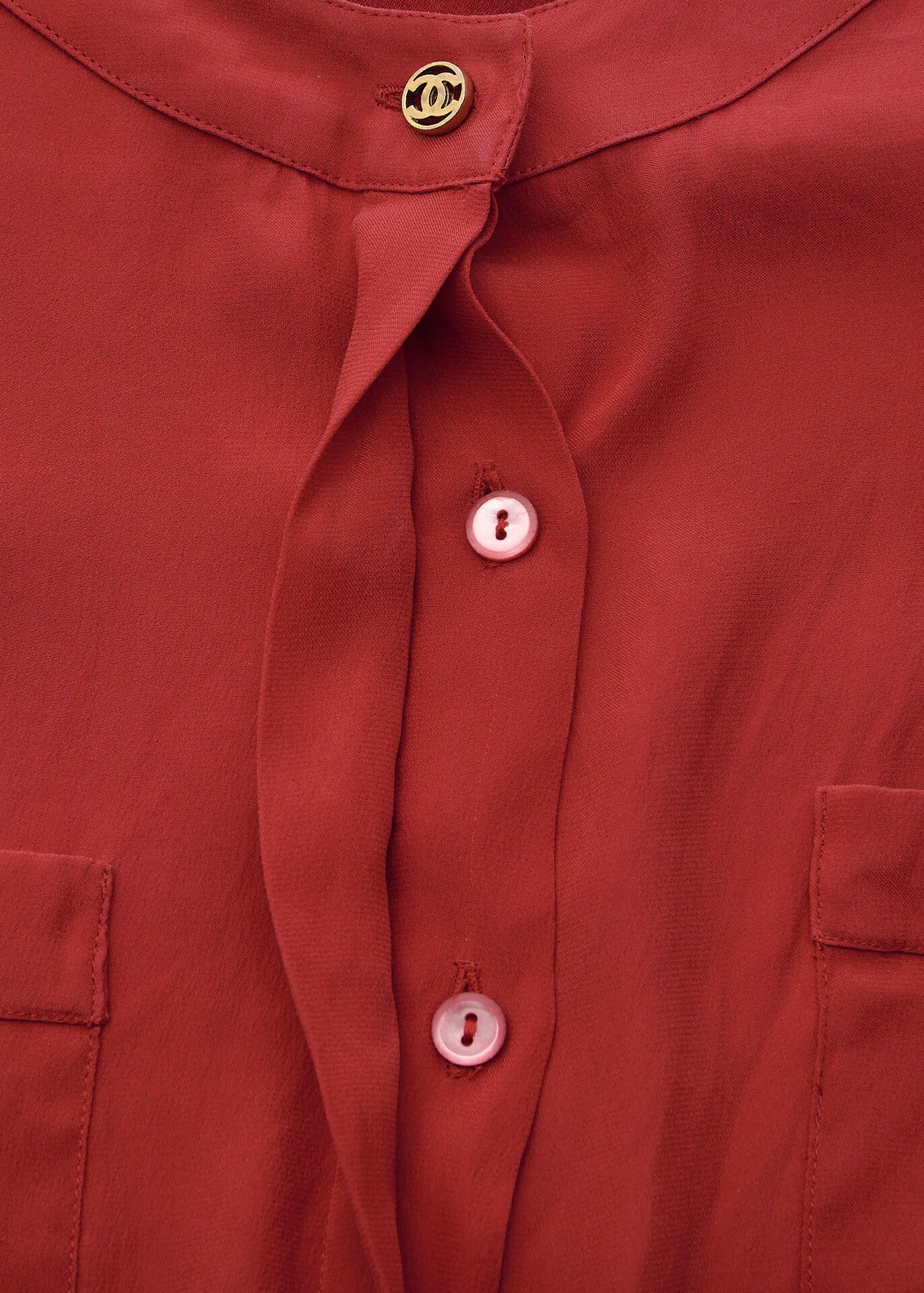 CHANEL Blouse Shirt Long Sleeve, Coco Mark, Red, Pre-Owned - Vintage La Charme