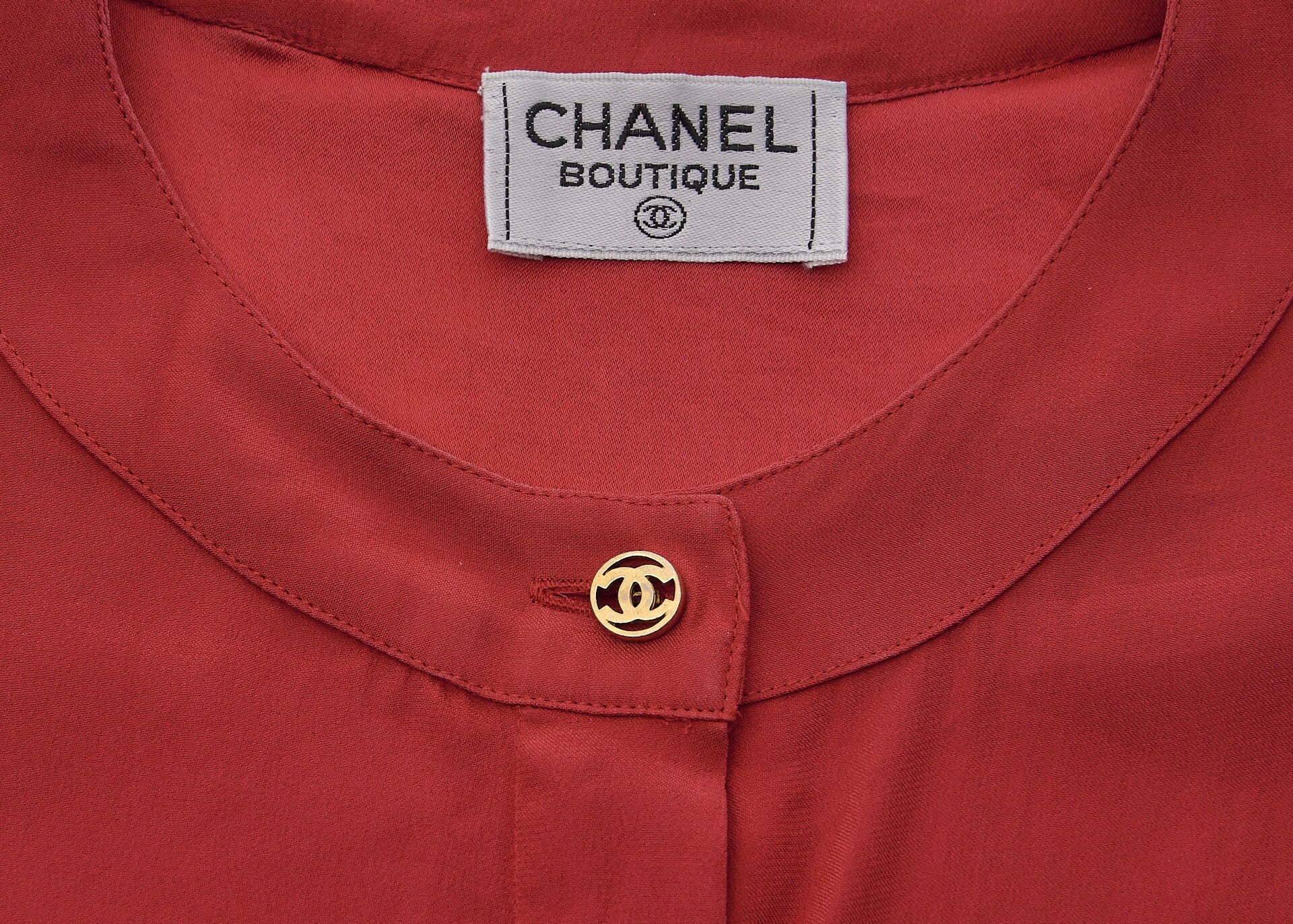 CHANEL Blouse Shirt Long Sleeve, Coco Mark, Red, Pre-Owned - Vintage La Charme