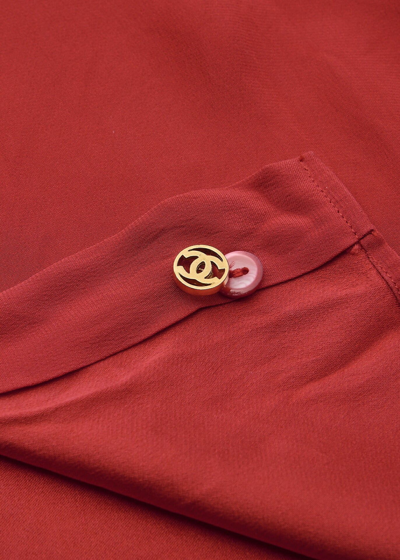 CHANEL Blouse Shirt Long Sleeve, Coco Mark, Red, Pre-Owned - Vintage La Charme