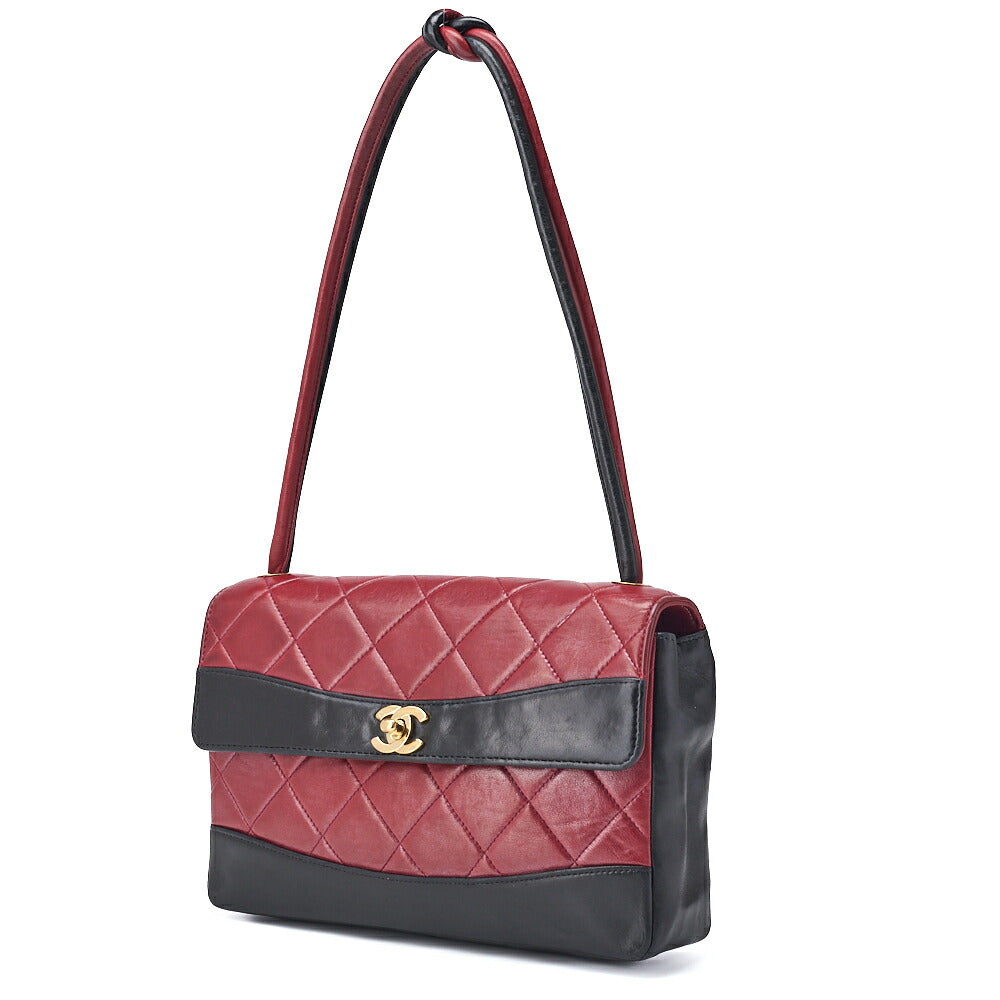 CHANEL Shoulder Bag Matelasse Turn Lock Lambskin Red Gold-Tone Hardware Pre-Owned - Vintage La Charme