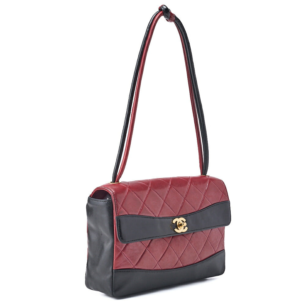 CHANEL Shoulder Bag Matelasse Turn Lock Lambskin Red Gold-Tone Hardware Pre-Owned - Vintage La Charme