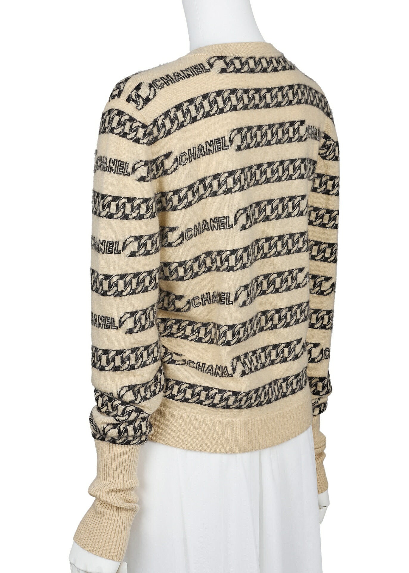 CHANEL Cardigan Knit Jacket, Coco Button, Cashmere, Beige, Gold-Tone Hardware, Pre-Owned - Vintage La Charme