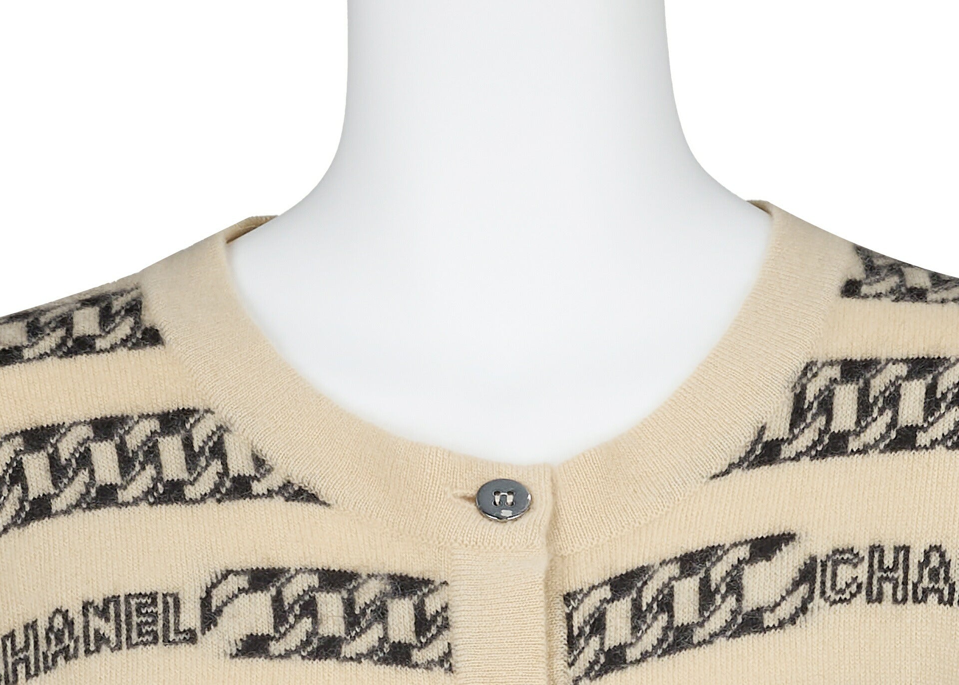 CHANEL Cardigan Knit Jacket, Coco Button, Cashmere, Beige, Gold-Tone Hardware, Pre-Owned - Vintage La Charme