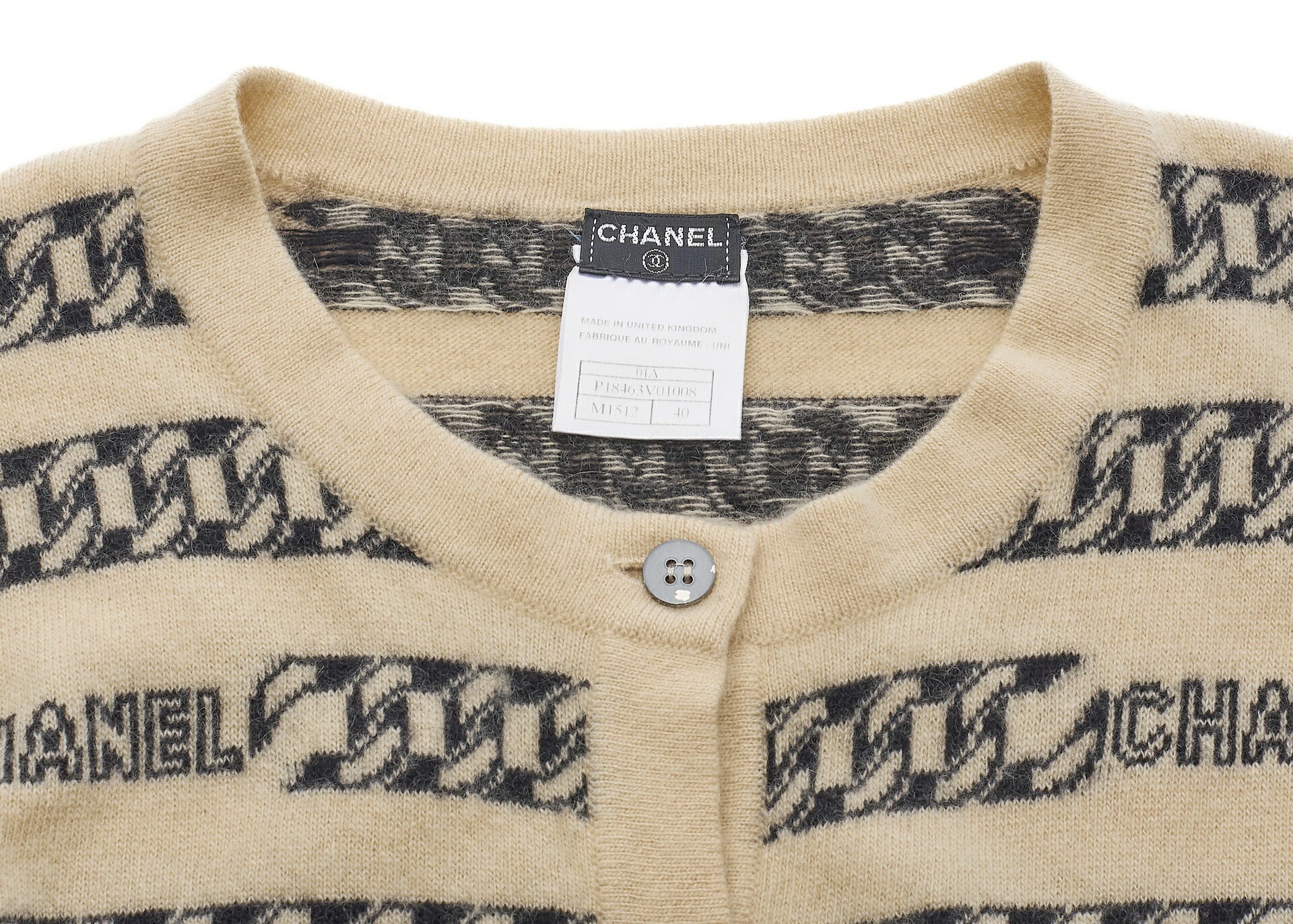 CHANEL Cardigan Knit Jacket, Coco Button, Cashmere, Beige, Gold-Tone Hardware, Pre-Owned - Vintage La Charme