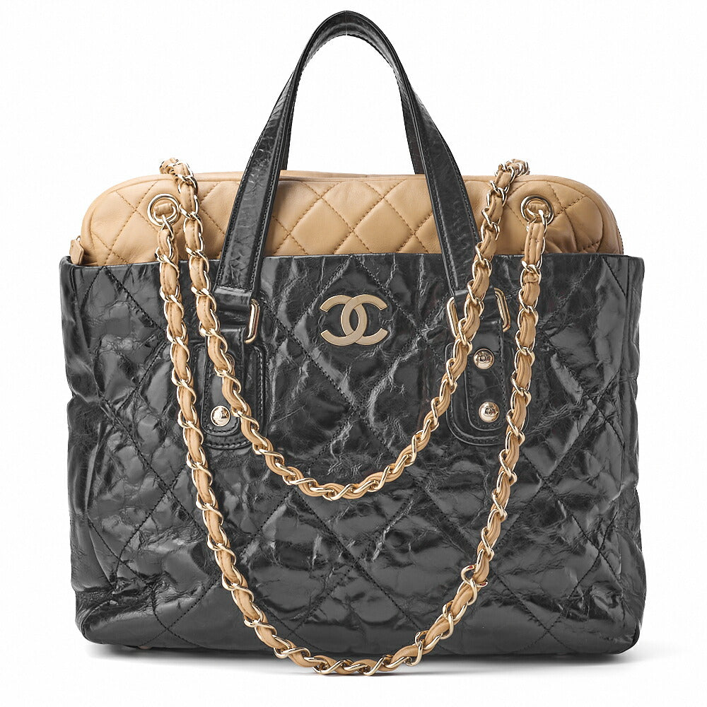 CHANEL Tote Bag Matelasse 2WAY Chain Shoulder Lambskin Black Gold-Tone Hardware Pre-Owned - Vintage La Charme