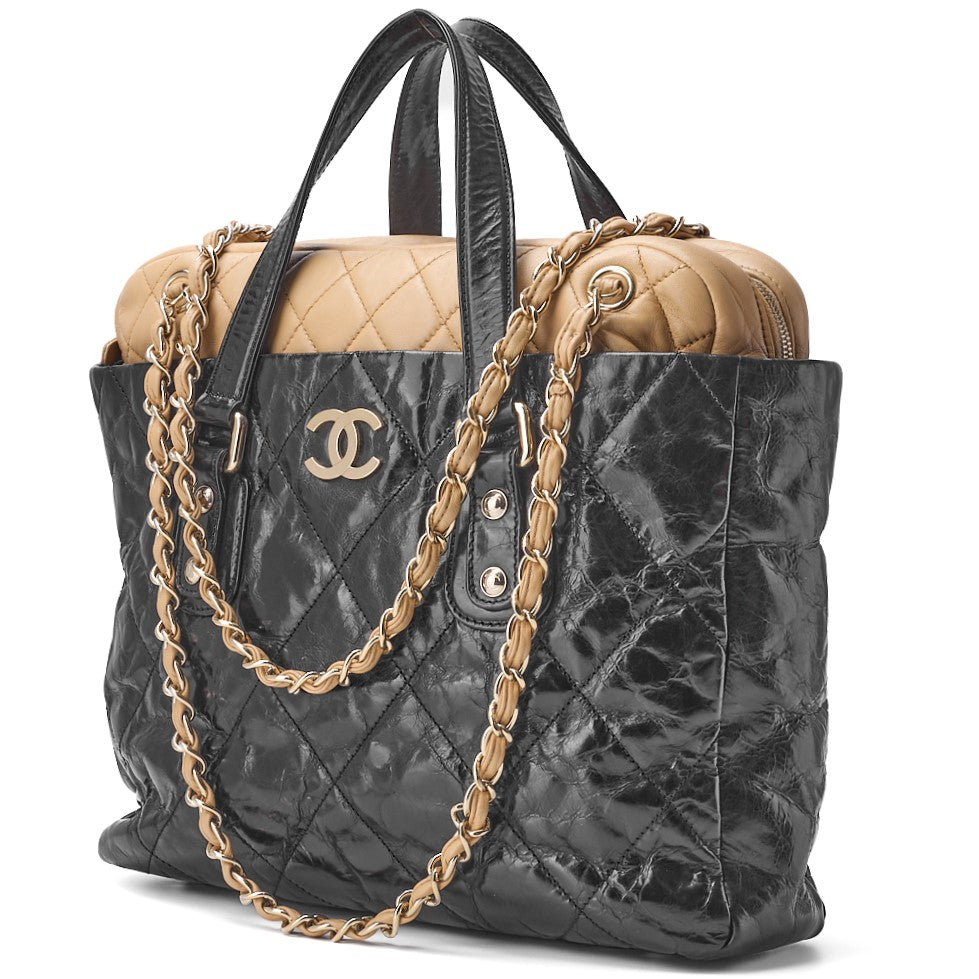 CHANEL Tote Bag Matelasse 2WAY Chain Shoulder Lambskin Black Gold-Tone Hardware Pre-Owned - Vintage La Charme