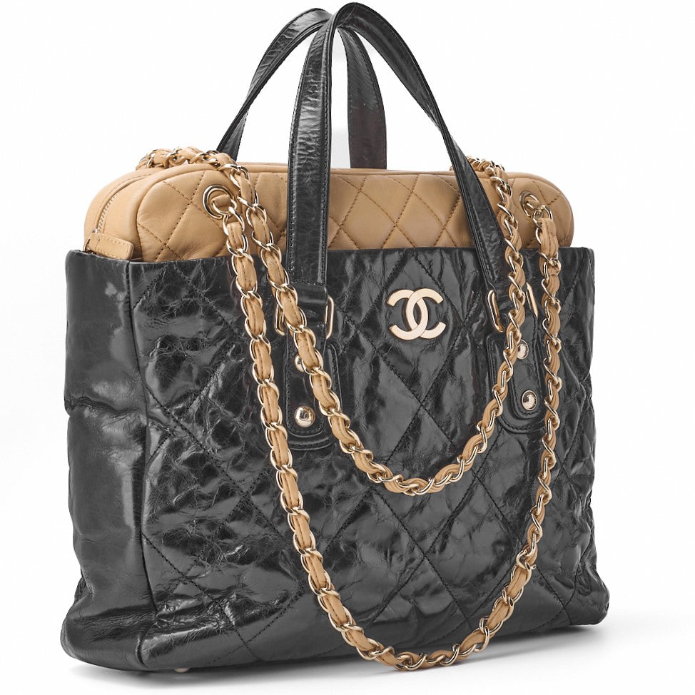 CHANEL Tote Bag Matelasse 2WAY Chain Shoulder Lambskin Black Gold-Tone Hardware Pre-Owned - Vintage La Charme