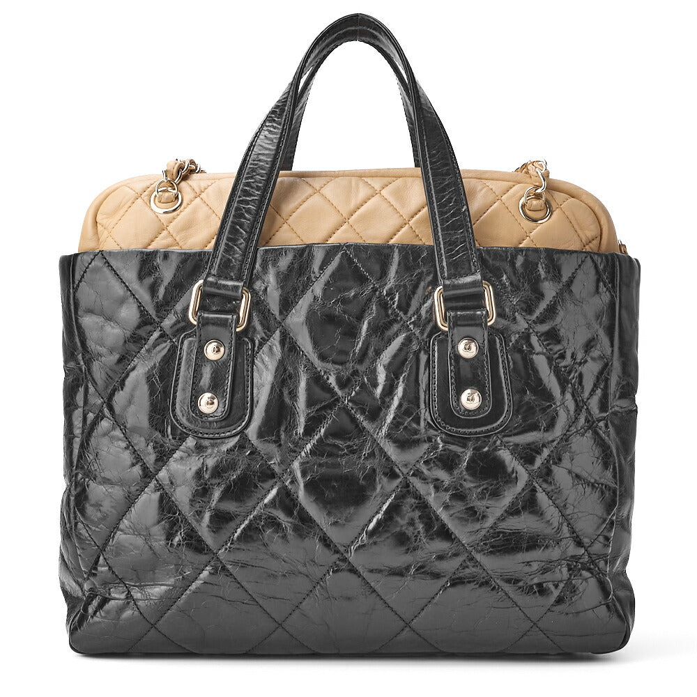 CHANEL Tote Bag Matelasse 2WAY Chain Shoulder Lambskin Black Gold-Tone Hardware Pre-Owned - Vintage La Charme