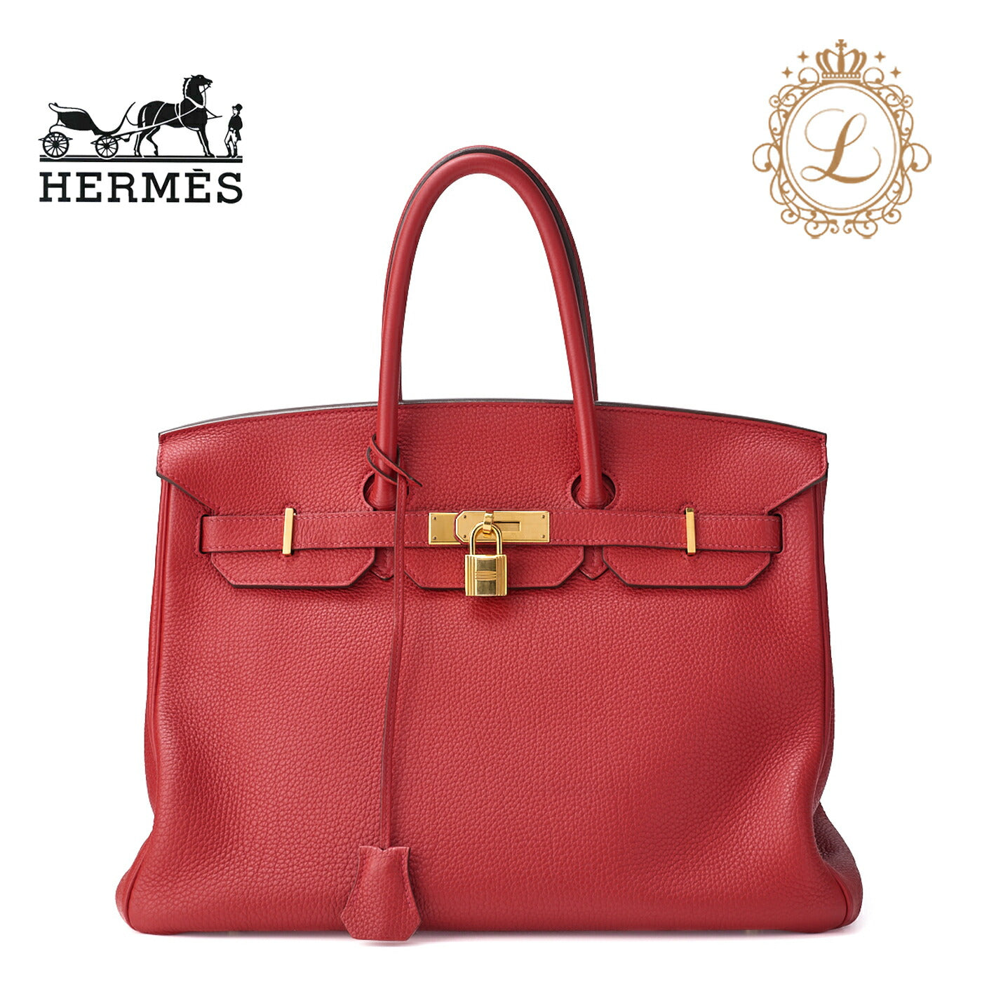 HERMES Birkin 35 Handbag Tryon Clemence Rouge Pivoine Gold-Tone Hardware Pre-Owned - Vintage La Charme