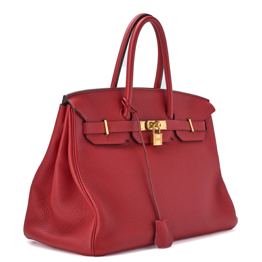 HERMES Birkin 35 Handbag Tryon Clemence Rouge Pivoine Gold-Tone Hardware Pre-Owned - Vintage La Charme